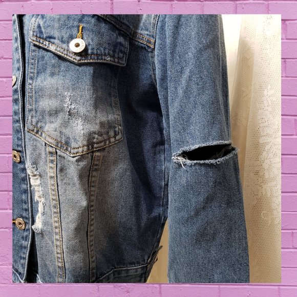 Oversized Distressed Denim "Love" Jacket - Picture 14 of 16